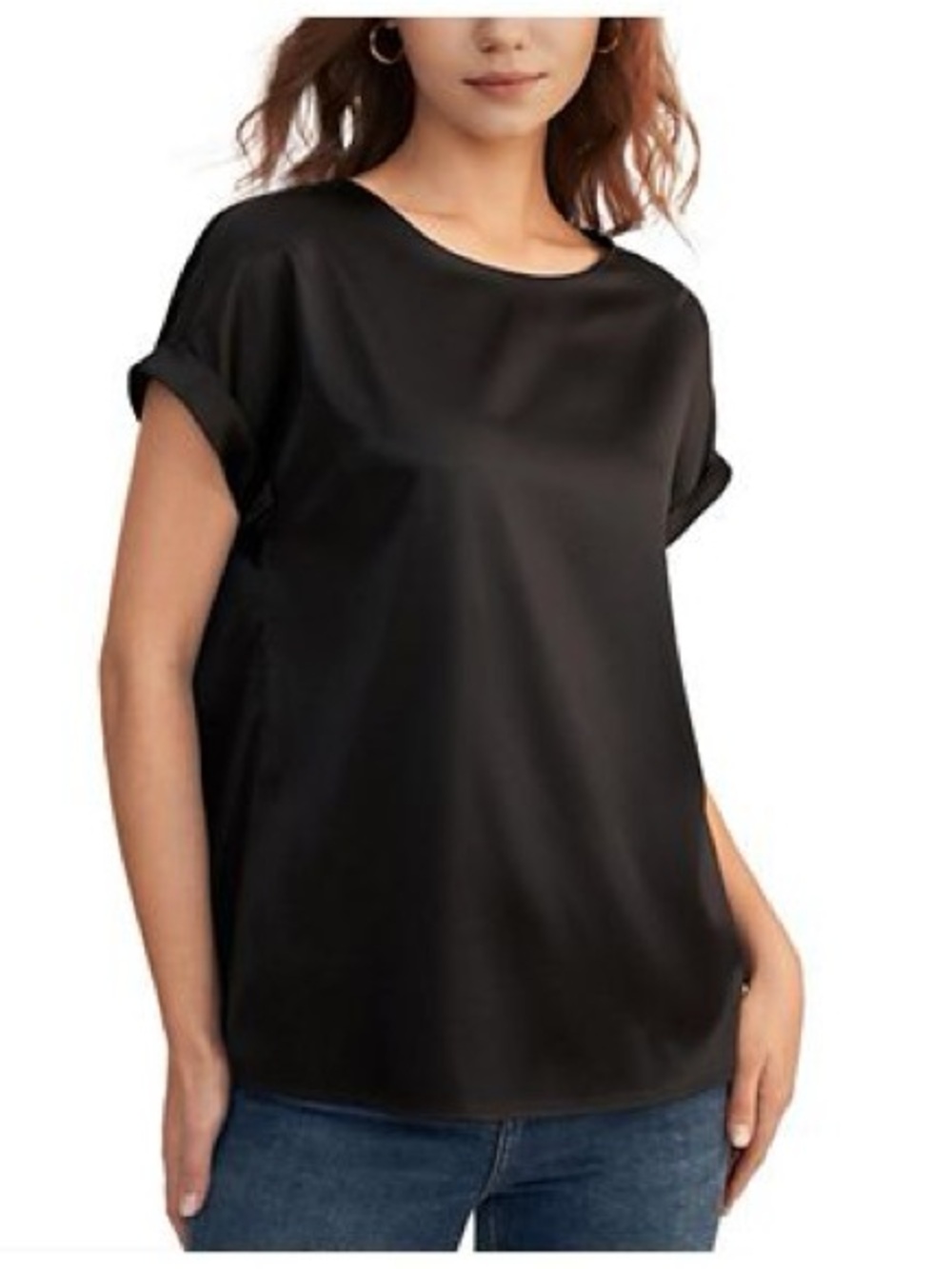 NWT Lily Silk Short Sleeve Round Neck Silk Tee Size L in Black